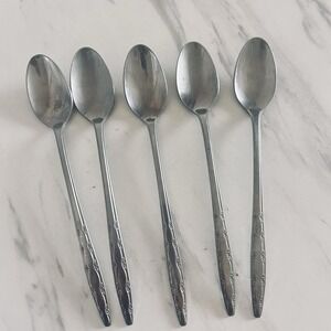 Vintage Superior Stainless USA Long Spoons 7.25" Iced Tea Bundle of 5 Floral BxA